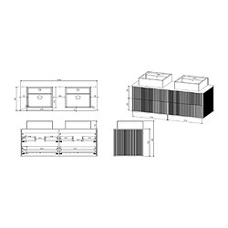 Vente-Unique Meuble sous vasque suspendu strié liseré doré - Blanc - 120 cm - KELIZA pas cher