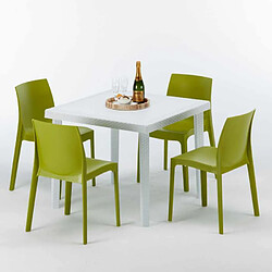 Avis Table Carrée Blanche 90x90cm Avec 4 Chaises Colorées Grand Soleil Set Extérieur Bar Café Rome Love, Couleur: Anis vert