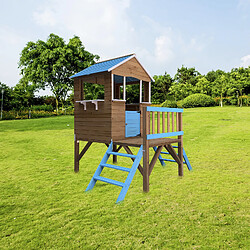 Maisonnette en Bois pour Enfants Robincool Blue Melody 198x170x197 cm 3,23 m² avec 2 Hauteurs, Porche, Garde-Corps et Escaliers