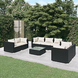 vidaXL Salon de jardin 8 pcs avec coussins Résine tressée Noir