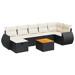 vidaXL Salon de jardin 8 pcs avec coussins noir résine tressée