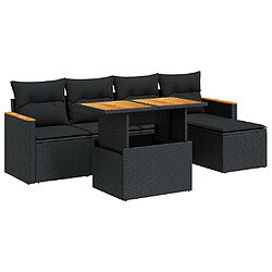 vidaXL Salon de jardin 6 pcs avec coussins noir résine tressée acacia