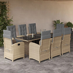 vidaXL Ensemble à manger de jardin et coussins 9 pcs mélange beige