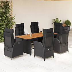 vidaXL Ensemble à manger de jardin coussins 7pcs Noir Résine tressée