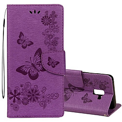 Wewoo Housse Étui Violet pour Samsung Galaxy A8 + 2018 Vintage en relief Floral papillon motif horizontal Flip en cuir avec fente carte et titulaire portefeuille lanière