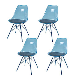 Amadeus Lot de 4 chaises Diane avec coussin d'assise - Bleu