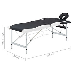 vidaXL Table de massage pliable 2 zones Aluminium Noir et blanc pas cher