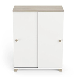 Dansmamaison Buffet 2 portes coulissantes Blanc mat/Chêne clair - ZILY