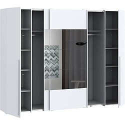 Cstore Armoire NARAGO - Décor Blanc mat - 2 portes coulissantes + miroir + 2 portes battantes + 2 penderies - L270 x P61 x H210 cm pas cher