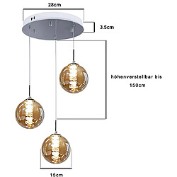 NETTLIFE Suspension en verre ambre Diam.28cm G9 lustre réglable en hauteur 3 lampes en ambre cuisine lampe de salon lampe de chambre lampe pas cher