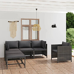 vidaXL Salon de jardin 6 pcs avec coussins Résine tressée Gris