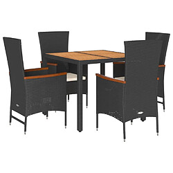 vidaXL Ensemble à manger de jardin coussins 5pcs Noir Résine tressée