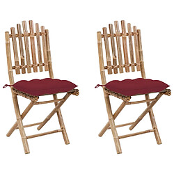 vidaXL Chaises pliables de jardin lot de 2 avec coussins Bambou