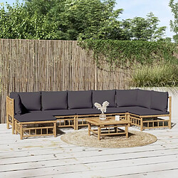 Maison Chic Salon de jardin 8 pcs + coussins - Mobilier/Meubles de jardin - Table et chaises d'extérieur gris foncé bambou -MN33458