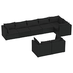 vidaXL Salon de jardin 8 pcs avec coussins noir résine tressée