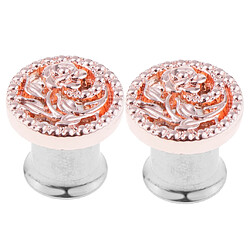 2 pcs fantaisie rose or fleur bouchon d'oreille tunnel en acier inoxydable bijoux d'oreille 8mm