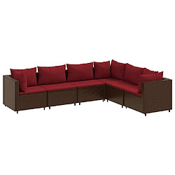 vidaXL Salon de jardin 6 pcs avec coussins Marron Résine tressée