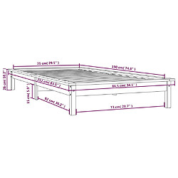 vidaXL Cadre de lit sans matelas noir bois massif pas cher