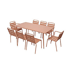 Avis Mes Ensemble table 180 cm +6 chaises +2 fauteuils en métal terracotta-BACA