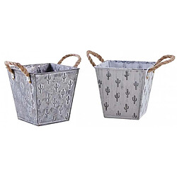 Aubry Gaspard Corbeille carrée en métal cactus (Lot de 2).