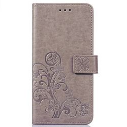 Wewoo Coque Étui en cuir à motif de fleurs pressées Lucky Clover pour OnePlus 6T, avec support et logements pour cartes, portefeuille dragonne (Gris)