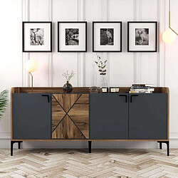 Hanah Home Buffet en aggloméré 4 portes Venedik noyer + anthracite.