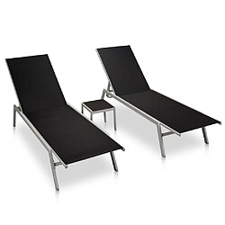 Helloshop26 Lot de 2 transats chaise longue bain de soleil lit de jardin terrasse meuble d'extérieur avec table acier et textilène noir 02_0012072