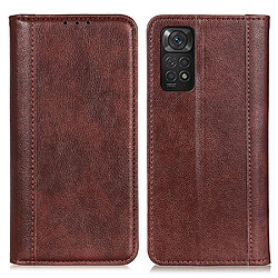 Etui en PU texture litchi, absorption magnétique, antichoc avec support marron pour votre Xiaomi Redmi Note 11S 4G/Redmi Note 11 4G (Qualcomm)