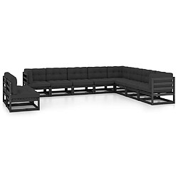 Maison Chic Salon de jardin 10 pcs + coussins - Mobilier/Meubles de jardin - Table et chaises d'extérieur Noir Bois de pin massif -MN61016