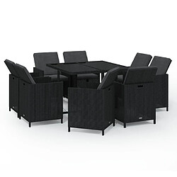 Maison Chic Mobilier à dîner 9 pcs de jardin avec coussins - Ensemble table et chaises d'extérieur - Salon/Mobilier de jardin classique Résine tressée Noir -MN56197