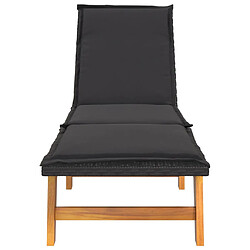 Avis Helloshop26 Transat chaise longue bain de soleil lit de jardin terrasse meuble d'extérieur avec coussin résine tressée/bois massif d'acacia 02_0012532