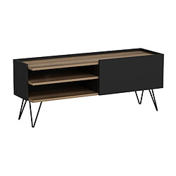 Helloshop26 Meuble TV à porte 50 x 124 x 37 cm noir / effet bois 03_0007751