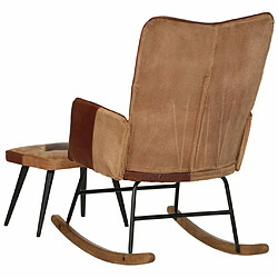 Acheter Maison Chic Chaise à bascule et repose-pieds | Fauteuil Relax, design moderne Marron Cuir véritable et toile -GKD25796