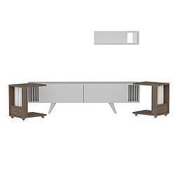 Helloshop26 Meuble TV avec 2 tables d'appoint et une étagère murale effet chêne / blanc 03_0007756