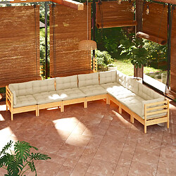 vidaXL Salon de jardin 8 pcs avec coussins crème Bois de pin massif