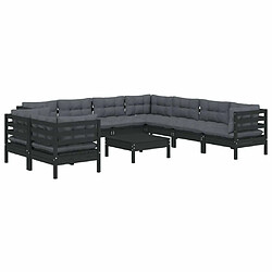 Avis Maison Chic Salon de jardin 10 pcs + coussins - Mobilier/Meubles de jardin - Table et chaises d'extérieur Noir Bois de pin massif -MN73644