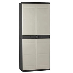 Pegane Armoire meuble de rangement 2 portes intérieur/extérieur coloris noir/taupe - Longueur 70 x Profondeur 44 x Hauteur 176 cm