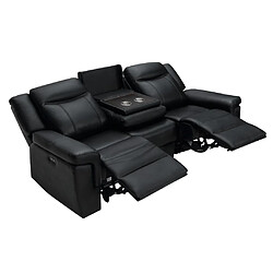 Acheter Vente-Unique Canapé 3 places relax électrique en cuir avec tablette KENNETH - Noir