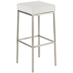 Decoshop26 Lot de 2 tabourets de bar avec repose-pieds design simple hauteur 85 cm en PVC blanc et acier inoxydable 10_0004372