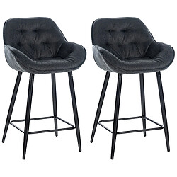 Decoshop26 Lot de 2 tabourets de bar chaises hautes assise effet capitonnée en tissu gris foncé et métal noir 10_0004166