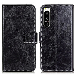 Etui en PU texture rétro crazy horse, anti-chocs avec support pour votre Sony Xperia 5 IV 5G - noir