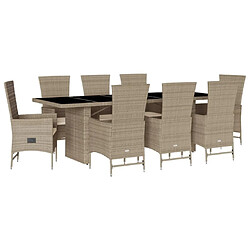 Maison Chic Ensemble à manger d'extérieur 9 pcs avec coussins,Salon de jardin,Mobilier de jardin beige Poly rotin -GKD305910