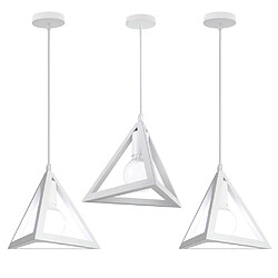 Stoex 3x Lustre Suspension Métal Cage forme de Triangle Style Vintage Industrielle E27 pour Salon Chambre Cuisine,Blanc