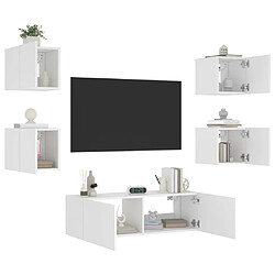 Maison Chic Lot de 5 Meuble TV muraux, Banc TV avec lumières LED pour salon, Meuble de rangement blanc -GKD47511