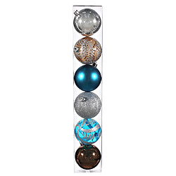 Atmosphera, Createur D'Interieur Lot de 6 boules de noël - Diam. 80 mm - Chocolat, turquoise et argent