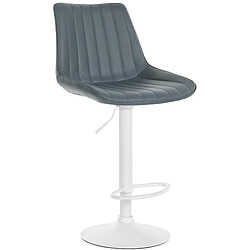 Decoshop26 Tabouret de bar x1 réglable en hauteur pivotant à 360° assise en PVC gris couture verticale pied métal blanc 10_0005426