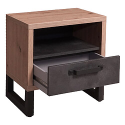 Alter Table de chevet de style industriel avec 1 tiroir et compartiment ouvert, Table de nuit moderne, Compartiment de rangement, Fabriqué en Italie, 52x35xh54 cm, Couleur Chêne et Ciment