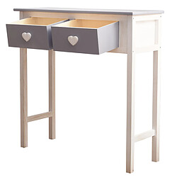 Mobili Rebecca Table Console 2 Tiroirs Bois Blanc Gris Shabby 80x80x30 pas cher