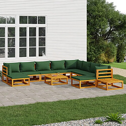 Maison Chic Salon de jardin 12pcs + coussins - Mobilier/Meubles de jardin - Table et chaises d'extérieur vert bois massif -MN16218