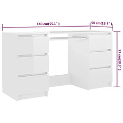 Acheter Helloshop26 Bureau table poste de travail meuble d'ordinateur informatique étude brillant 140 x 50 x 77 cm bois d'ingénierie blanc 02_0023549